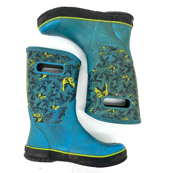 Bogs Women's /Youth 8/39 Blue Dinosaur Mid Calf Rubber Waterproof Rain Boots - Picture 5 of 8